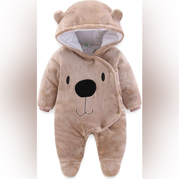 Cartoon Bear Snowsuit Infant Jumpsuit Footed Coveralls 12 months NWT Unisex - Picture 1 of 8